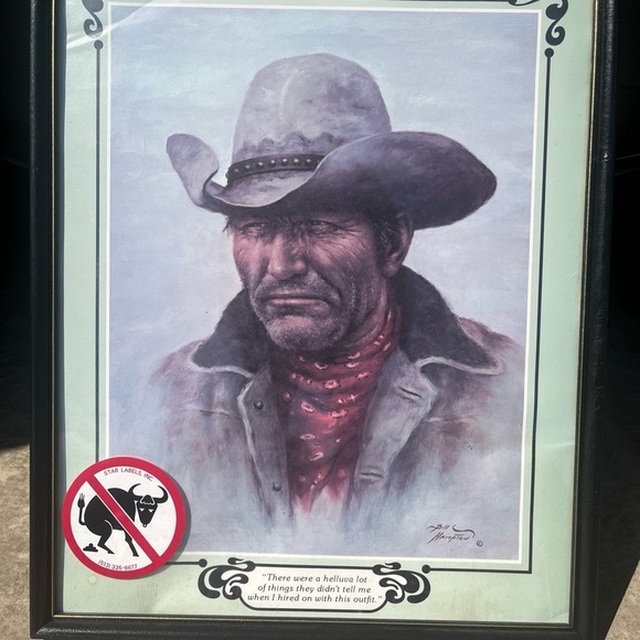 Framed Cowboy Portrait with Hat and Bandana - Picture 1 of 9